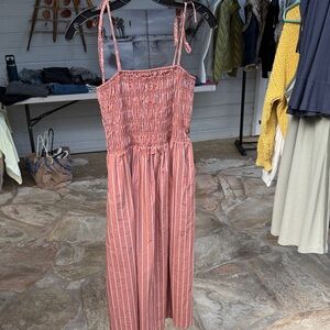 Striped rust dress with pockets  with Adjustable Straps